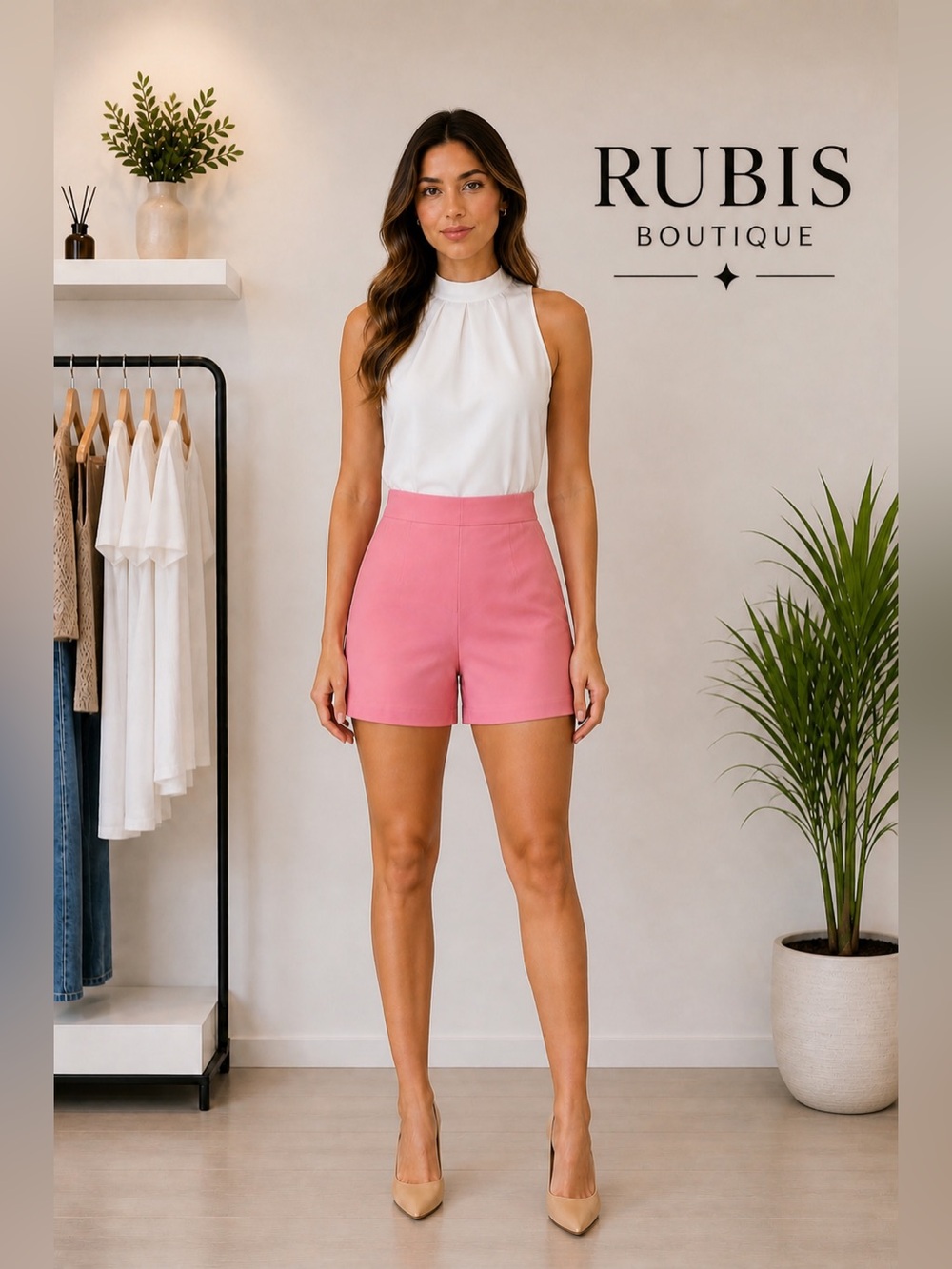 High-Waist Pink Women's Dress Shorts